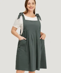 Solid Pleated Hem Pocket Tie Shoulder Overall Dress -Clothing Shop 05 31vika37127 eb4bb0c9 0536 4dbe a133 55041a4862b9
