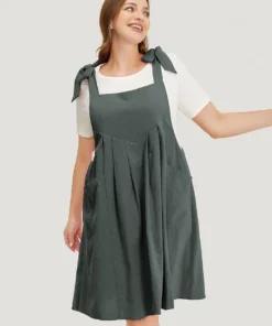 Solid Pleated Hem Pocket Tie Shoulder Overall Dress -Clothing Shop 05 31vika37133 bf715298 5763 4eaa bb10 ea362057c51f