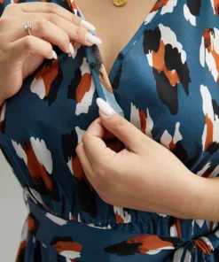 Allover Print Ruffle Layered Hem Wrap Belted Dress -Clothing Shop 100052622 bs