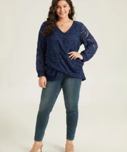 Plain Embroidered Guipure Lace Wrap Blouse -Clothing Shop 100347737 eg