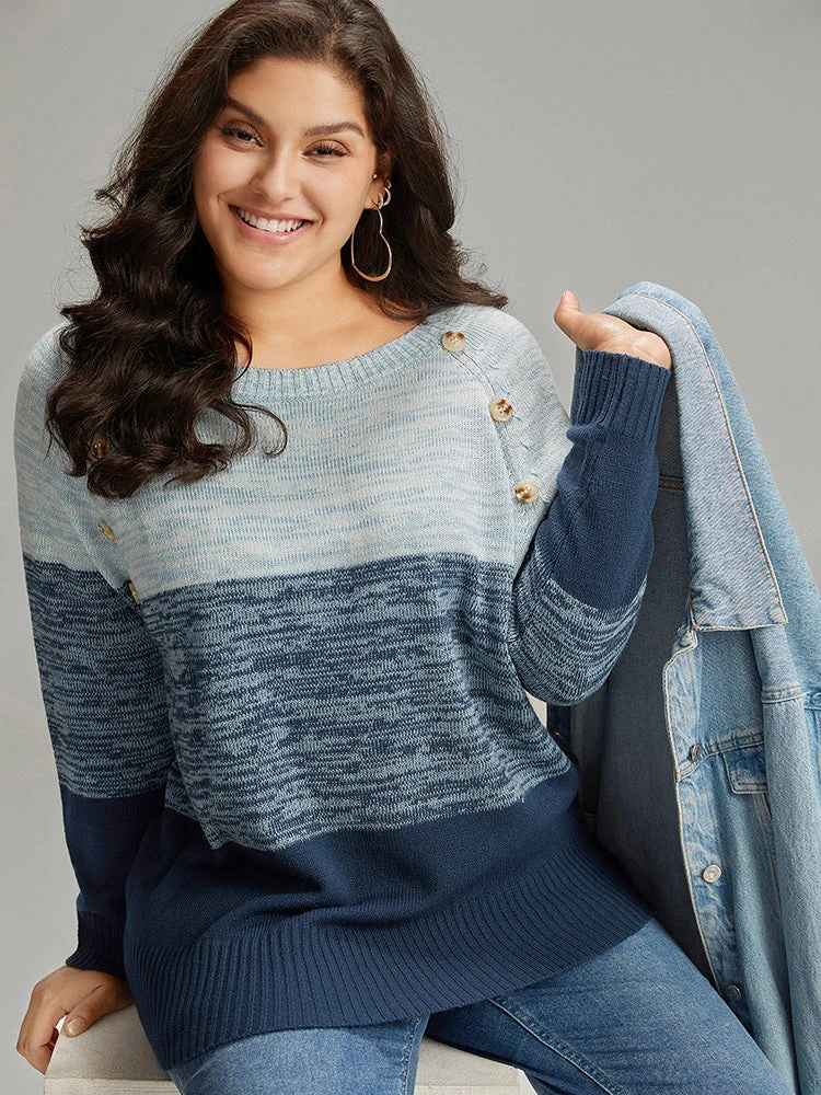 Colorblock Contrast Heather Button Detail Pullover 3 Colorblock Contrast Heather Button Detail Pullover