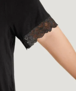 Solid Guipure Lace Cut Out Sleep Top -Clothing Shop 101820642 tj