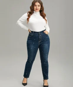 Rhinestone Detail Dark Wash Straight Leg Jeans -Clothing Shop 101882795 cy