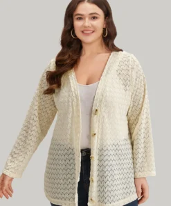 Geometric Lace Hollow Out Button Through Jacket