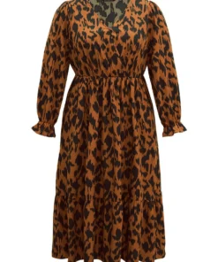 Overlap Collar Leopard Gathered Ruffles Dress -Clothing Shop 102269470 rh