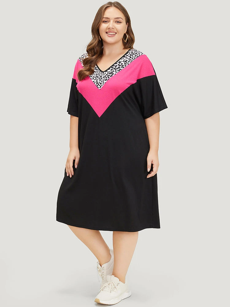 Supersoft Essentials Leopard Contrast Batwing Sleeve Pocket Split Hem Dress 7 Supersoft Essentials Leopard Contrast Batwing Sleeve Pocket Split Hem Dress - Image 5