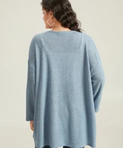 Plain Waffle Knit Pocket Asymmetrical Hem Cover Up -Clothing Shop 102665996 lv