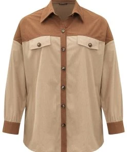 Two Tone Button Through Patchwork Coat -Clothing Shop 102694607 um