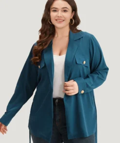 Plain Lapel Collar Belted Metal Detail Blazer