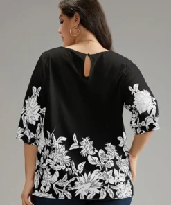 Boho Print V Neck Cut Out Blouse -Clothing Shop 102801431 xg