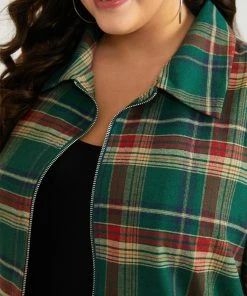 Plaid Contrast Zipper Pocket Jacket -Clothing Shop 103038414 yb