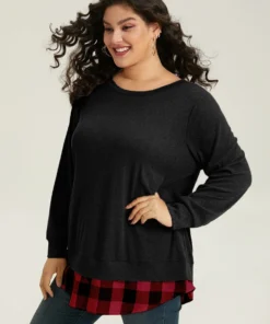 Heather Plaid Patchwork Crew Neck T-shirt -Clothing Shop 103197899 ec 9014321e 5796 4792 8b2c a753e2638107