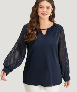 Plain Keyhole Lace Patchwork Lantern Sleeve Blouse -Clothing Shop 103657173 aj 05a2df2c 6359 47a6 a1cd 373d866ce554