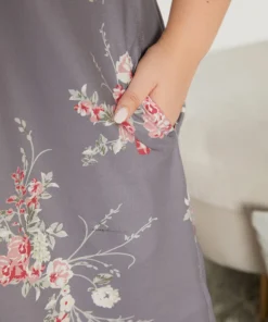 Floral Print Keyhole Pocket Lace Panel Night Dress -Clothing Shop 103994396 uw