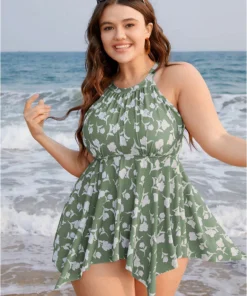 Floral Cut Out Cathered Hanky Hem Tankini Top -Clothing Shop 104164228 np