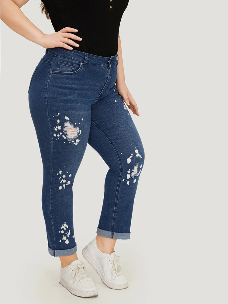 Paint Splatter Roll Distressed Medium Wash Jeans 5 Paint Splatter Roll Distressed Medium Wash Jeans - Image 3