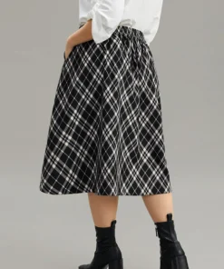 Plaid Elastic Waist Knot Ties Skirt -Clothing Shop 104250996 xj