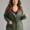 Contrast Hooded Drawstring Flap Pocket Coat -Clothing Shop 104874358 yh