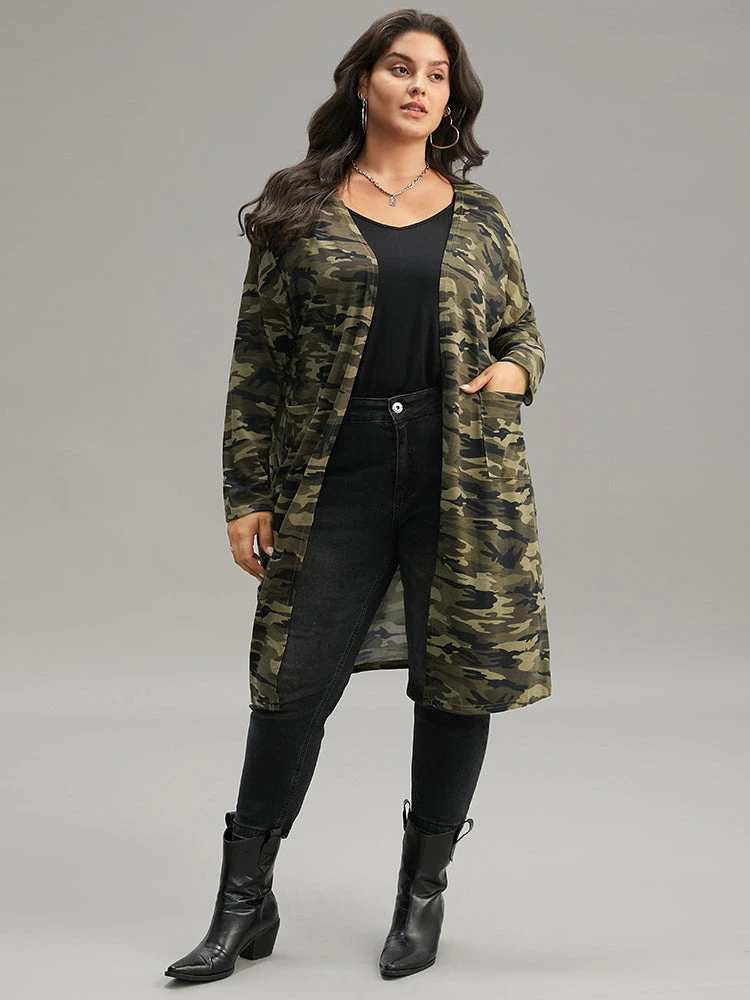 Camo Print Drape Open Front Pocket Coat 3 Camo Print Drape Open Front Pocket Coat