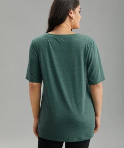 Natural & Letter Graphic V Neck T-shirt -Clothing Shop 10520931 qz