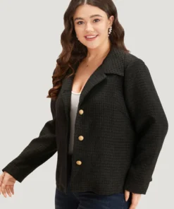 Plain Suit Collar Texture Button Up Blazer -Clothing Shop 105471286 fo