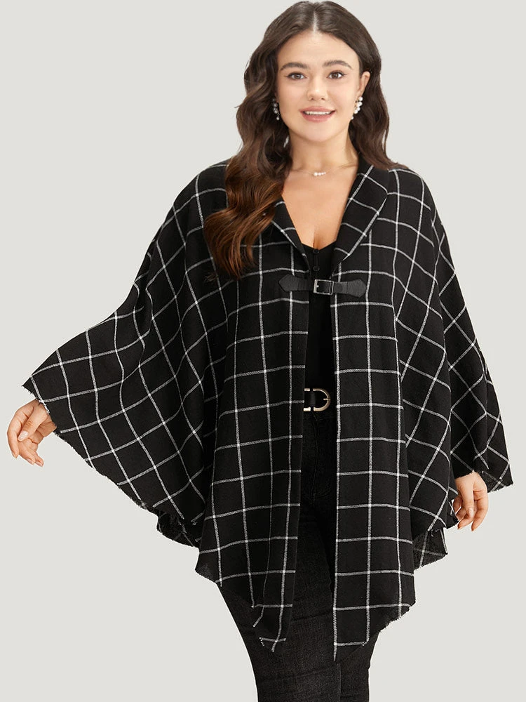 Plaid Buckle Detail Cape Kimono 3 Plaid Buckle Detail Cape Kimono