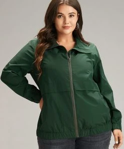 Wind-Resistant Plain Zipper Fly Pocket Jacket