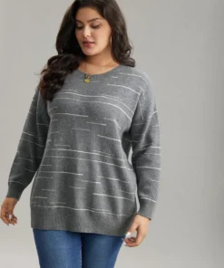 Supersoft Essentials Asymmetrical Striped Round Neck Pullover -Clothing Shop 107426358 ew