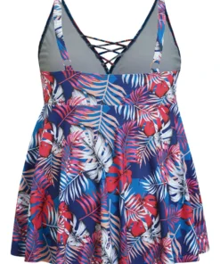 Tropical Print Wrap Ruffles Crisscross Swim Dress -Clothing Shop 10825144 cz