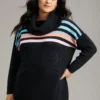 Rainbow Striped Turtle Neck Drop Shoulder Pullover -Clothing Shop 108326073 ia