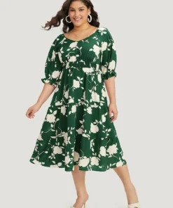 Silhouette Floral Print Gathered Pocket Shirred Dress -Clothing Shop 108497283 ql