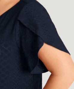 Plain Geometric Eyelet Keyhole Petal Sleeve T-shirt -Clothing Shop 108723780 vi b3b2539f ce7f 4e1a a5f2 86f1113c8332