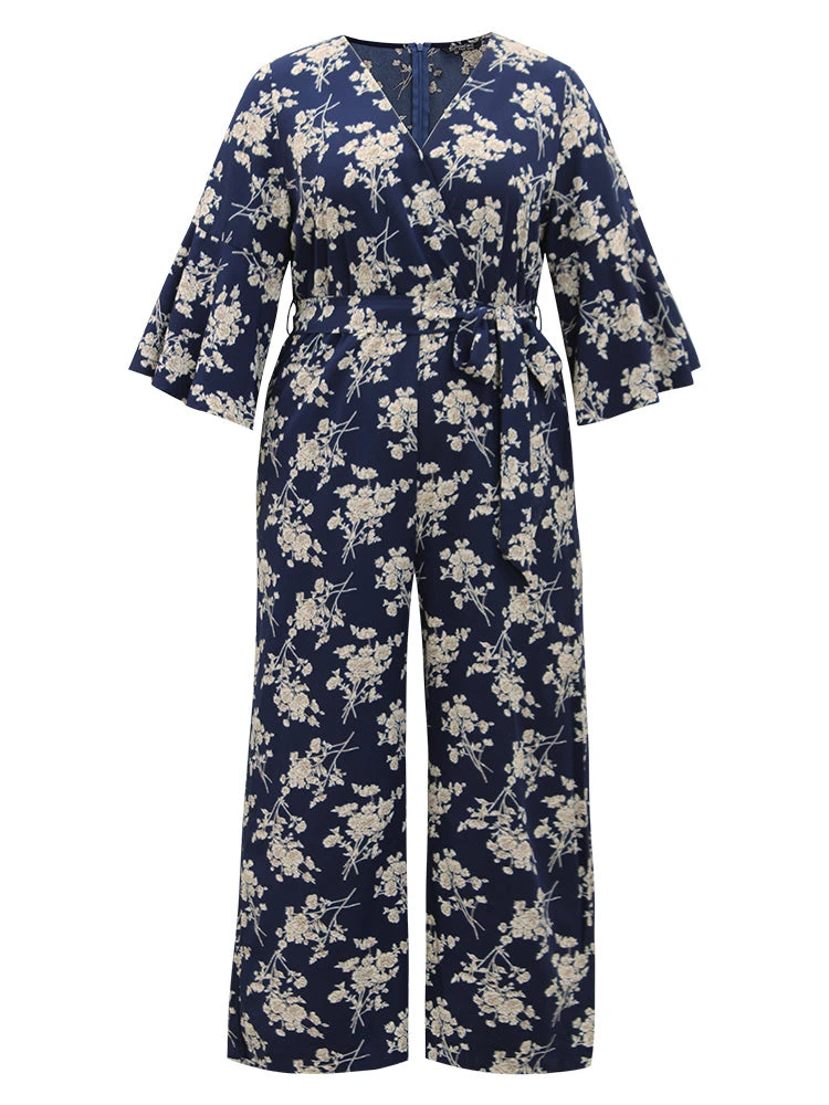 Floral Print Bell Sleeve Pocket Belted Jumpsuit 11 Floral Print Bell Sleeve Pocket Belted Jumpsuit - Image 9