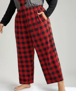 Plaid Pocket Elastic Waist Sleep Pants -Clothing Shop 110095729 jf