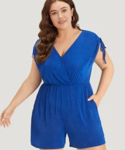 Solid Pocket Drawstring Surplice Neck Tank Jumpsuit -Clothing Shop 110487303 xy