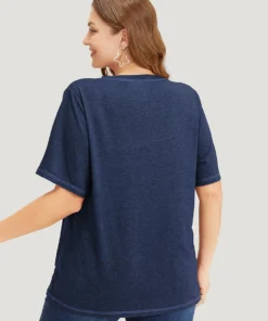 Solid Crisscross Neck Contrast Stitch T-shirt -Clothing Shop 110714229 kl