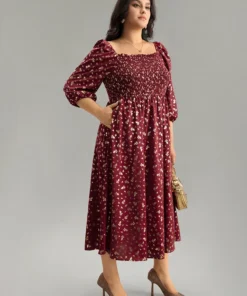 Glitter Square Neck Shirred Split Front Frill Trim Dress 15 Glitter Square Neck Shirred Split Front Frill Trim Dress -Clothing Shop 111665918 bx