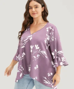 Floral Asymmetrical Hem Ruffle Trim Flounce Sleeve Blouse -Clothing Shop 11250247 ha b7520550 48d0 49cd 9200 2d72a6f2aeb1