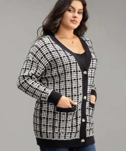Plaid Button Down Patched Pocket Cardigan -Clothing Shop 112530458 sl