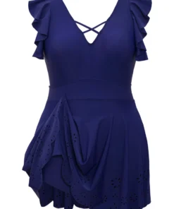 Laser Cut Ruffle Trim Crisscross Neck Scalloped Swim Dress 33 Laser Cut Ruffle Trim Crisscross Neck Scalloped Swim Dress -Clothing Shop 112548707 og
