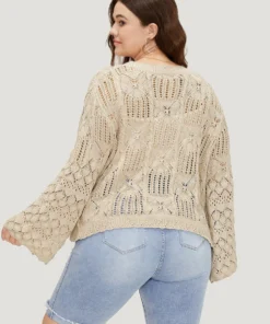 Hollow Out Bell Sleeve Tie Front Cardigan -Clothing Shop 112775353 gi e68b1078 208a 49fd 98af 3682f7d20227