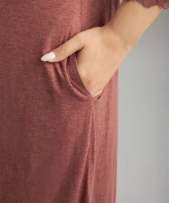 Solid Guipure Lace Pocket Open Front Loungewear -Clothing Shop 112800982 cd