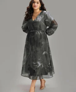 Floral Mesh Patchwork Pocket Elastic Waist Dress -Clothing Shop 113180159 my 3e80c3c0 8e13 47b3 9718 da78c7658d03