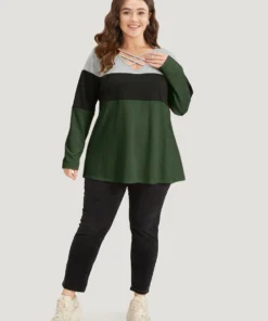 Colorblock Contrast Crisscross V Neck Sweatshirt -Clothing Shop 113413973 os 40d2b13d f6c4 4f57 915c f347cad1bd7b