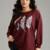 Feather Print Crew Neck Raglan Sleeve Sweatshirt -Clothing Shop 113626524 si f9a049db d04c 44b2 af96 9bf9ff0d0a02