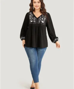 Floral Embroidered Knot Neck Lantern Sleeve T-shirt 25 Floral Embroidered Knot Neck Lantern Sleeve T-shirt -Clothing Shop 11420260 yx 81c5cd99 69be 4ed0 9a63 2eb4e16cf9b0