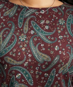 Paisley Print Round Neck Slightly Stretchy T-shirt -Clothing Shop 11424050 ne