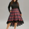 Plaid Lace Panel Pocket High Low Hem Skirt -Clothing Shop 114260527 so
