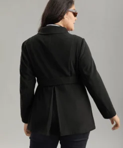 Plain Belted Double Breasted Pocket Coat -Clothing Shop 114389612 oe