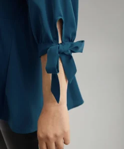 Plain Bowknot Ties Buckle Detail Wrap Blouse -Clothing Shop 114921313 fp